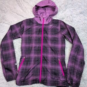 Nike Running Jacket Womens XS Purple Windbreaker Swoosh Zip Up Pockets‎ Hood